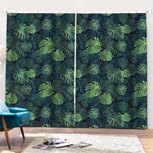 Monstera Palm Leaves Pattern Print Pencil Pleat Curtains