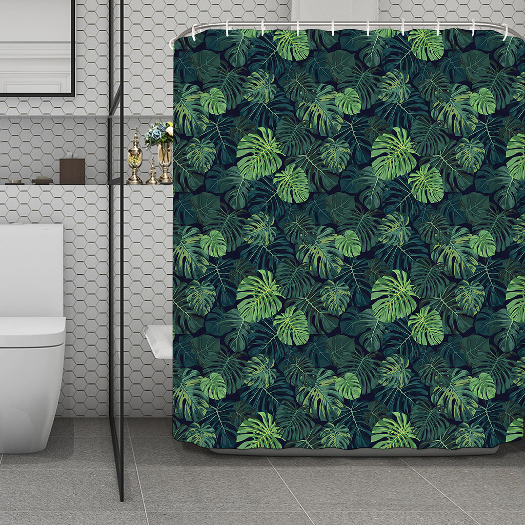 Monstera Palm Leaves Pattern Print Polyester Shower Curtain
