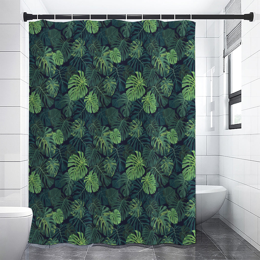 Monstera Palm Leaves Pattern Print Premium Shower Curtain