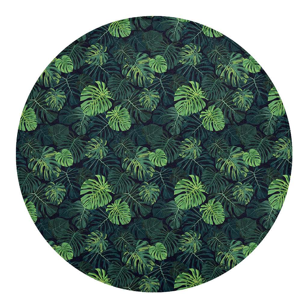 Monstera Palm Leaves Pattern Print Round Blanket