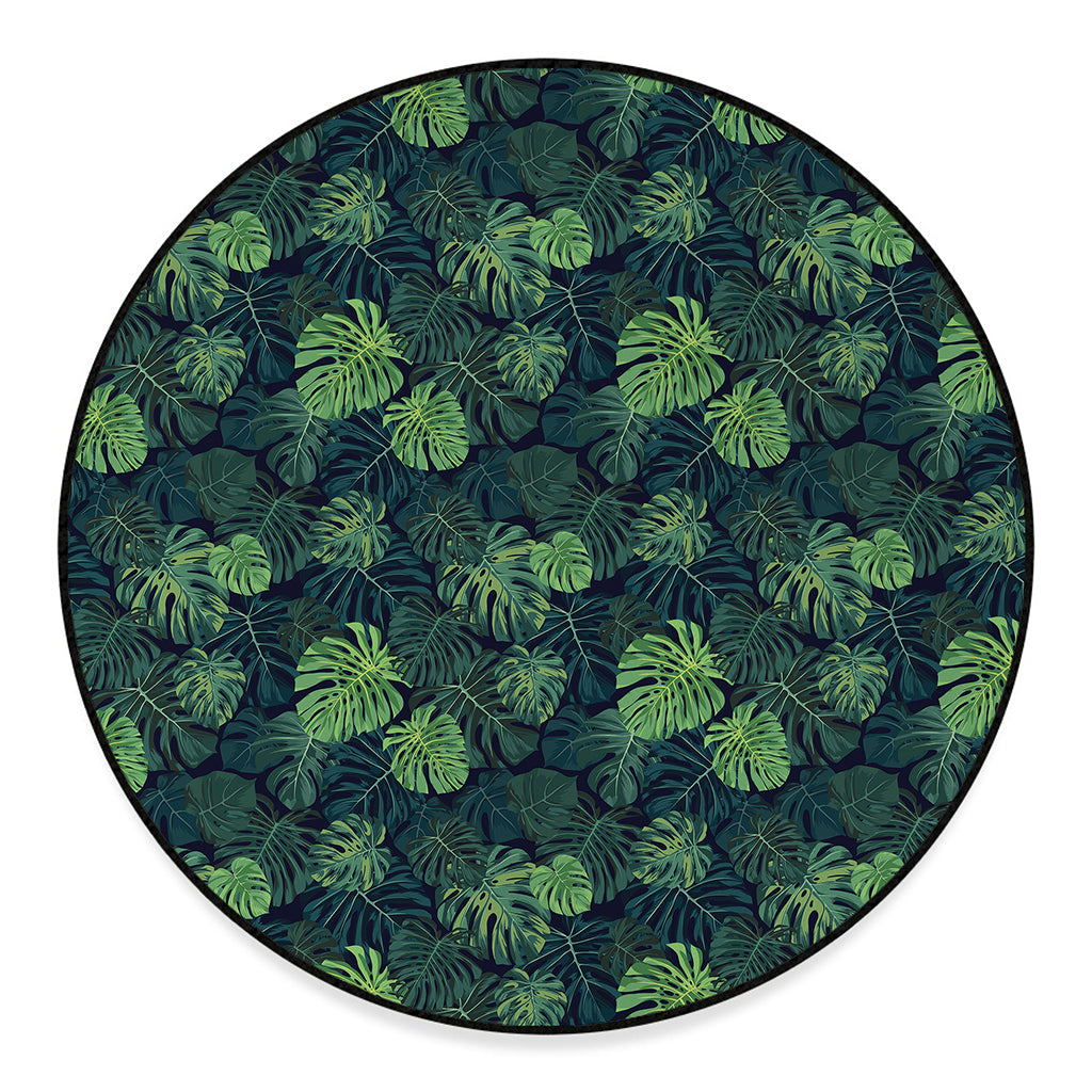 Monstera Palm Leaves Pattern Print Round Floor Mat