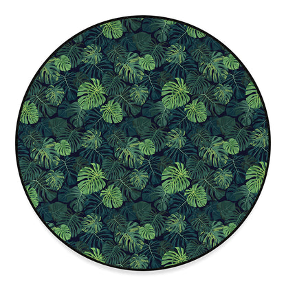 Monstera Palm Leaves Pattern Print Round Floor Mat