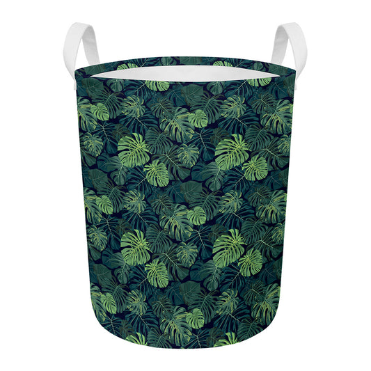 Monstera Palm Leaves Pattern Print Round Laundry Basket