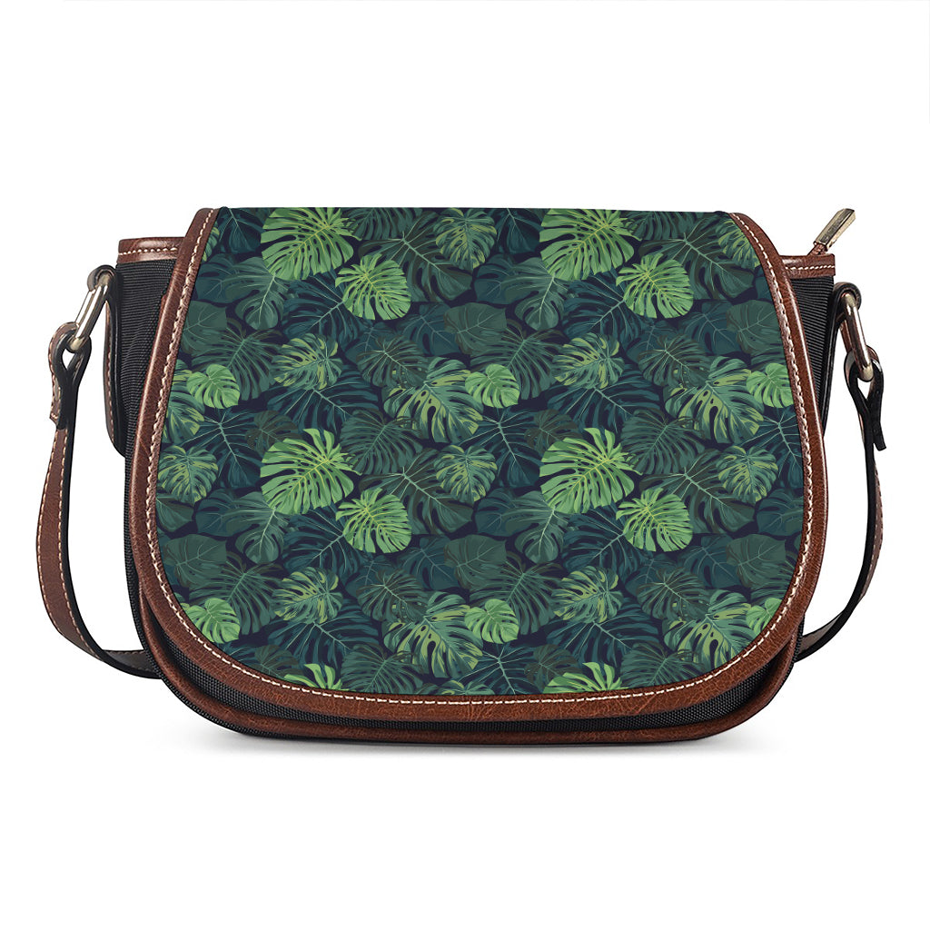 Monstera Palm Leaves Pattern Print Saddle Bag