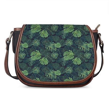 Monstera Palm Leaves Pattern Print Saddle Bag