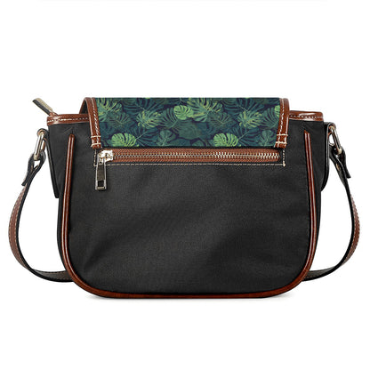Monstera Palm Leaves Pattern Print Saddle Bag