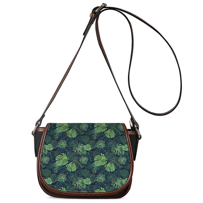 Monstera Palm Leaves Pattern Print Saddle Bag