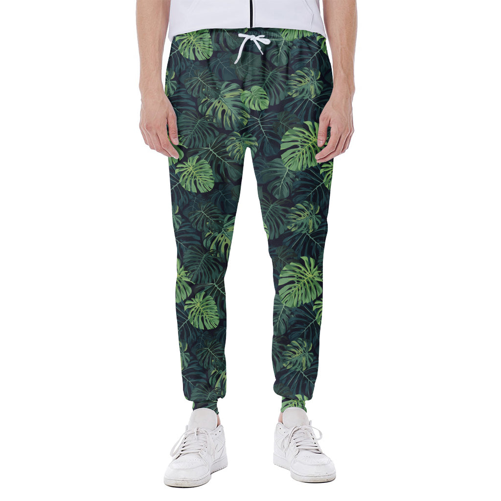 Monstera Palm Leaves Pattern Print Scuba Joggers