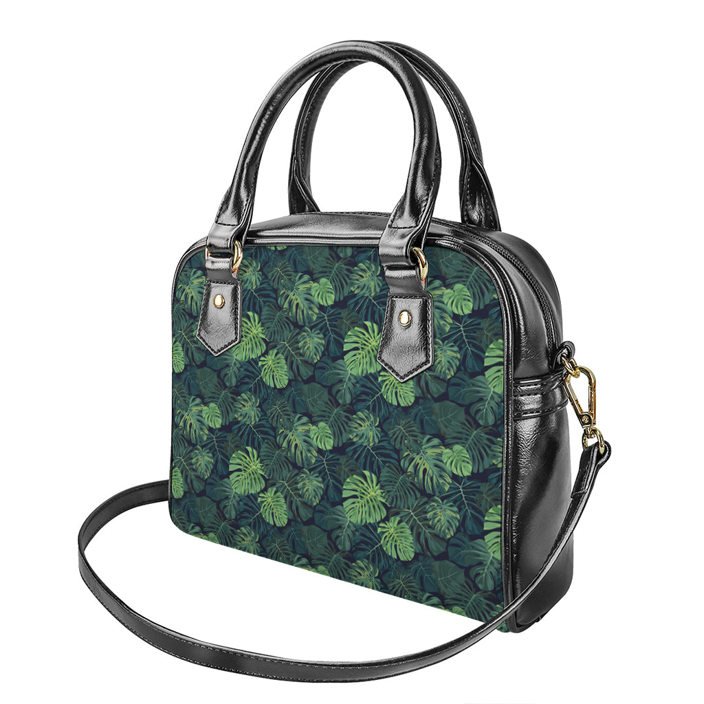Monstera Palm Leaves Pattern Print Shoulder Handbag