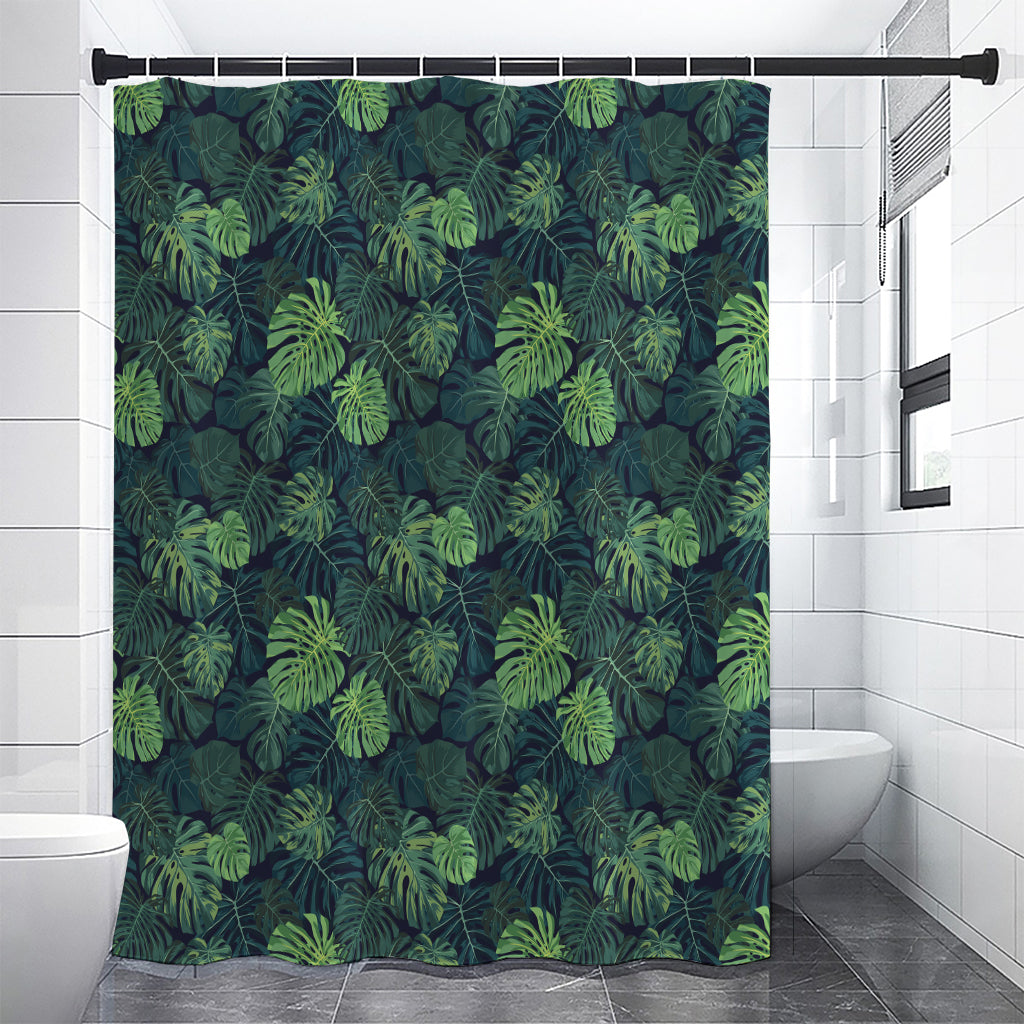 Monstera Palm Leaves Pattern Print Shower Curtain