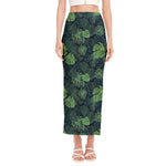 Monstera Palm Leaves Pattern Print Side Slit Maxi Skirt