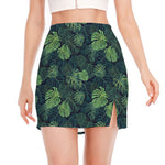 Monstera Palm Leaves Pattern Print Side Slit Mini Skirt