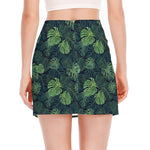 Monstera Palm Leaves Pattern Print Side Slit Mini Skirt