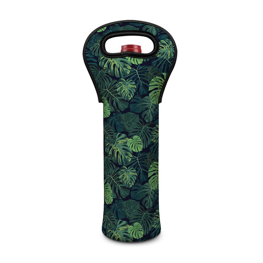 Monstera Palm Leaves Pattern Print Single Neoprene Wine Tote