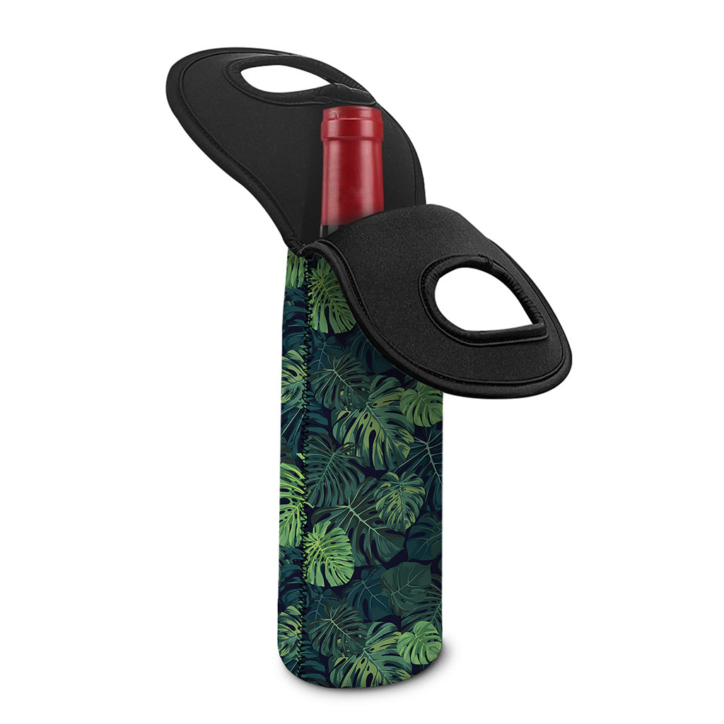Monstera Palm Leaves Pattern Print Single Neoprene Wine Tote