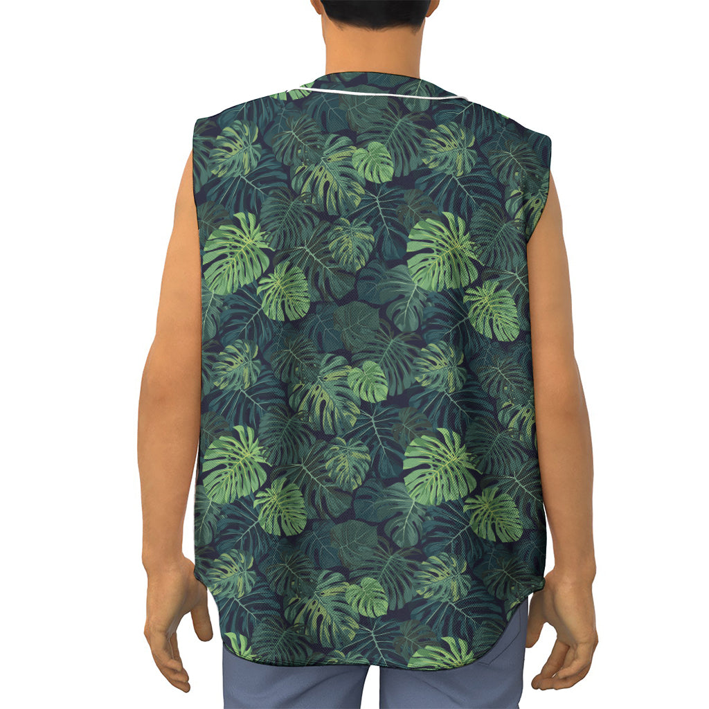 Monstera Palm Leaves Pattern Print Sleeveless Baseball Jersey