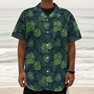 Monstera Palm Leaves Pattern Print Textured Short Sleeve Shirt