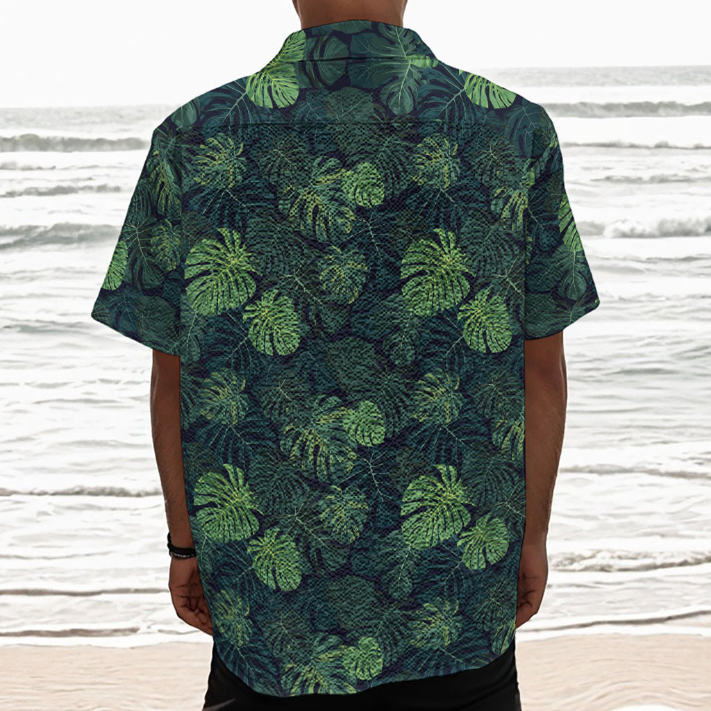 Monstera Palm Leaves Pattern Print Textured Short Sleeve Shirt