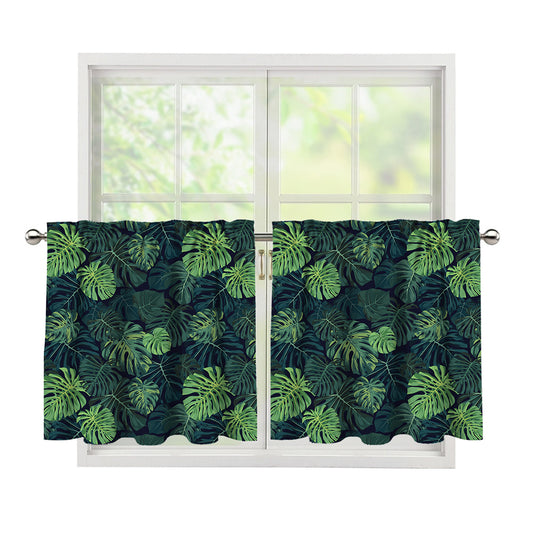 Monstera Palm Leaves Pattern Print Tier Curtains