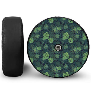 Monstera Palm Leaves Pattern Print Tire Cover With Camera Hole