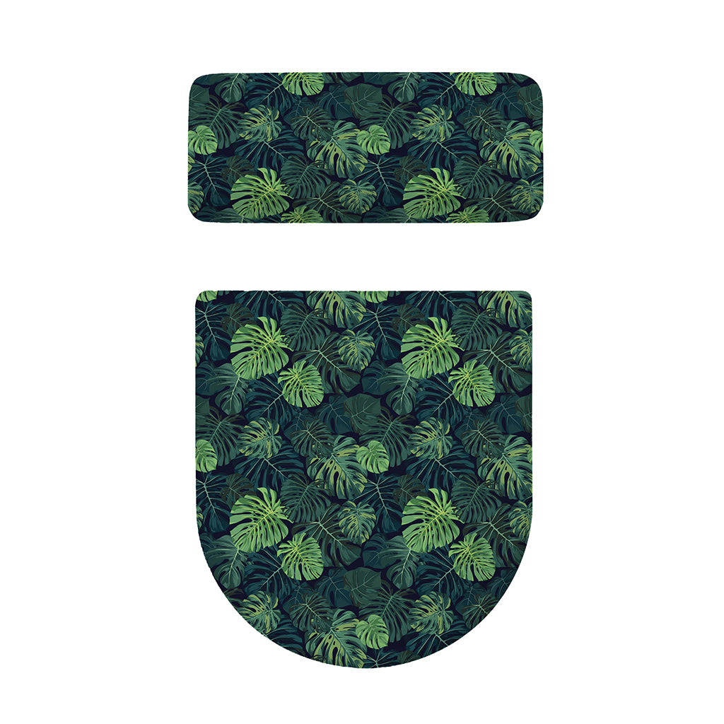 Monstera Palm Leaves Pattern Print Toilet Lid And Tank Cover Set