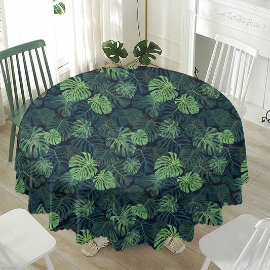 Monstera Palm Leaves Pattern Print Waterproof Round Tablecloth