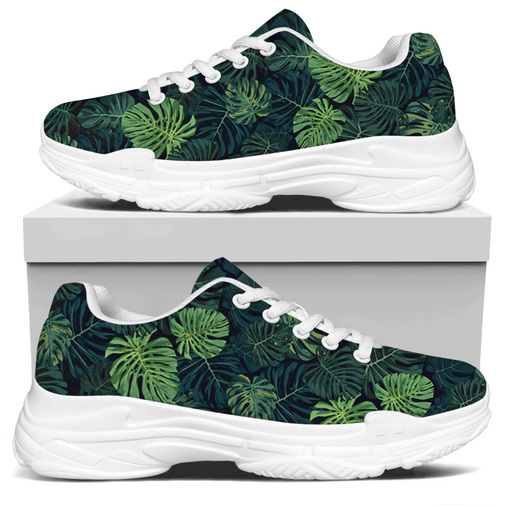 Monstera Palm Leaves Pattern Print White Chunky Shoes