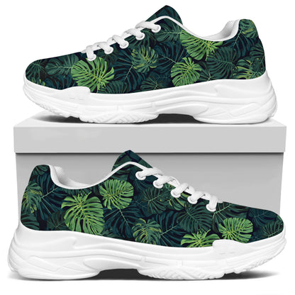Monstera Palm Leaves Pattern Print White Chunky Shoes