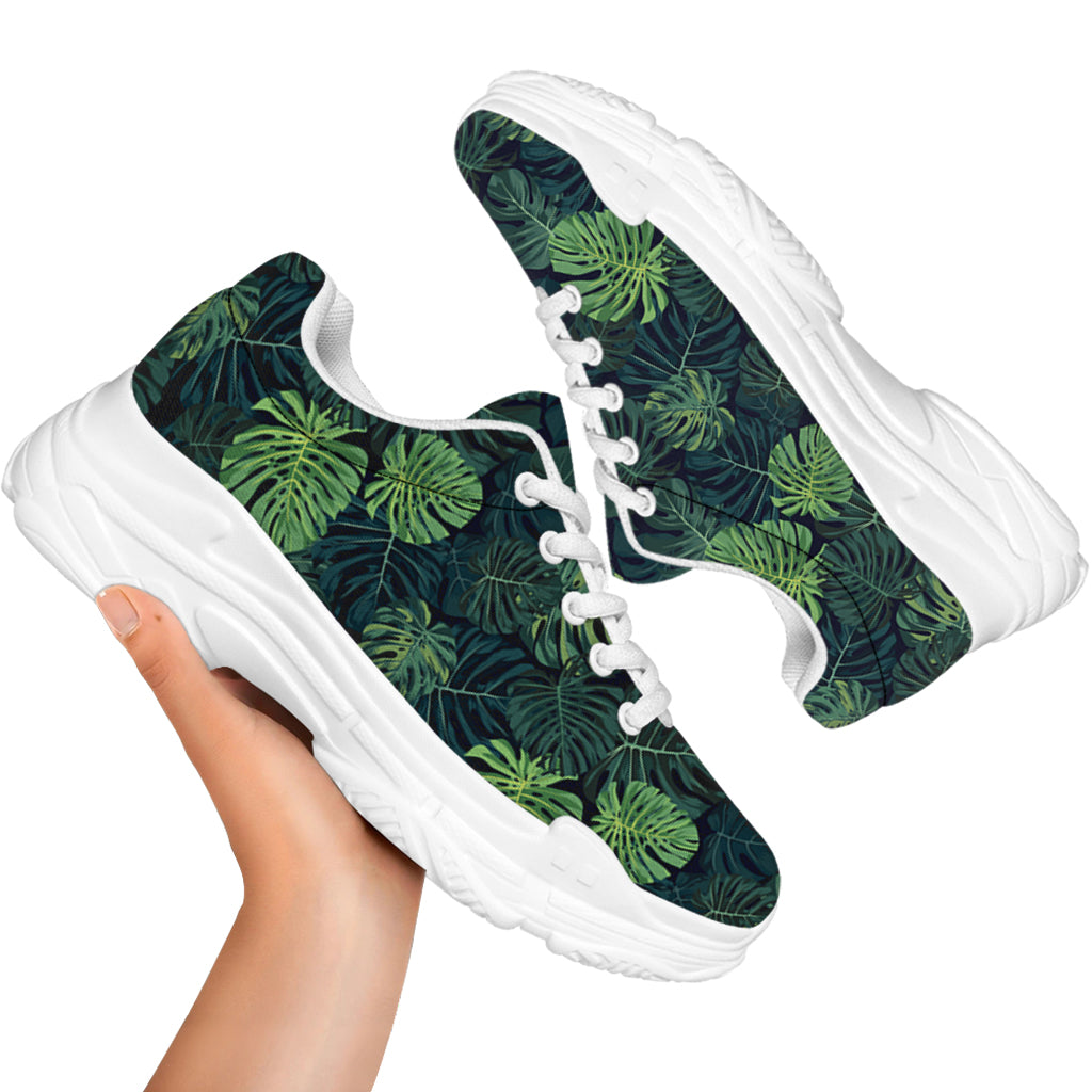 Monstera Palm Leaves Pattern Print White Chunky Shoes