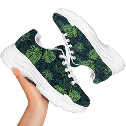 Monstera Palm Leaves Pattern Print White Chunky Shoes