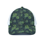 Monstera Palm Leaves Pattern Print White Mesh Trucker Cap