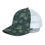 Monstera Palm Leaves Pattern Print White Mesh Trucker Cap