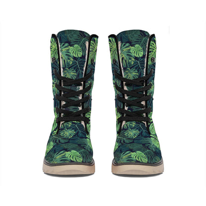 Monstera Palm Leaves Pattern Print Winter Boots