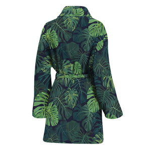 Monstera Palm Leaves Pattern Print Women's Bathrobe