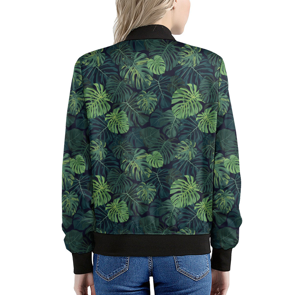 Monstera Palm Leaves Pattern Print Women's Bomber Jacket