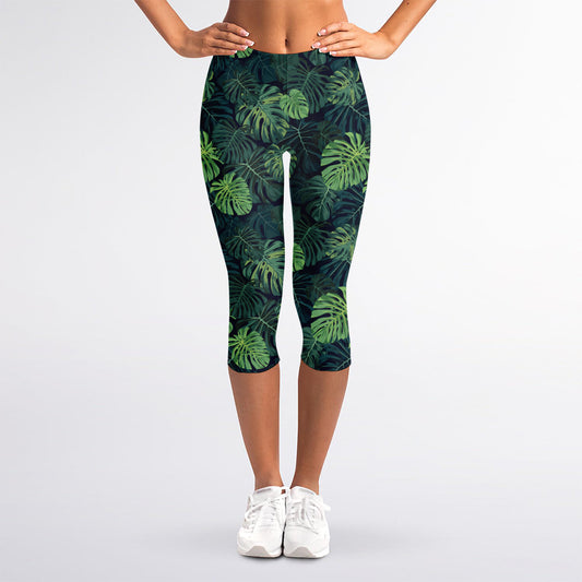 Monstera Palm Leaves Pattern Print Women's Capri Leggings