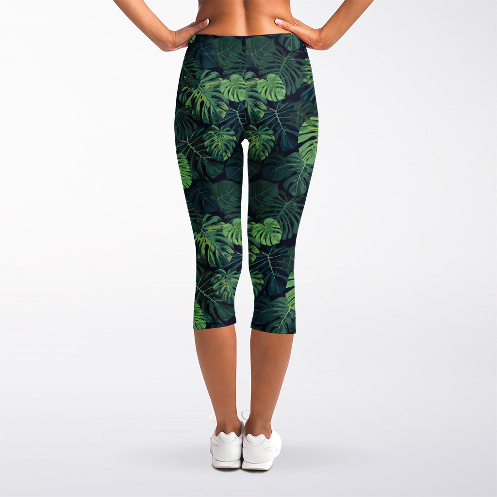 Monstera Palm Leaves Pattern Print Women's Capri Leggings