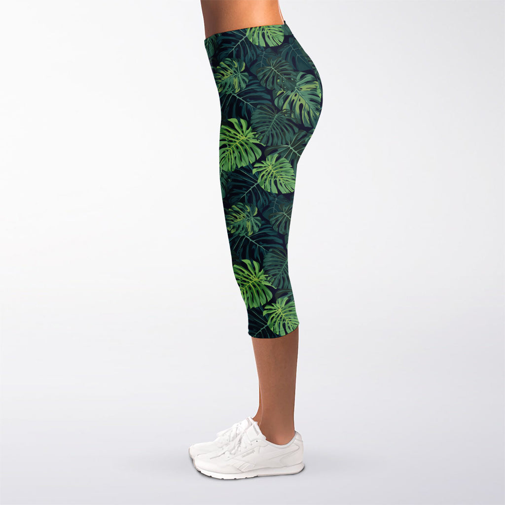 Monstera Palm Leaves Pattern Print Women's Capri Leggings