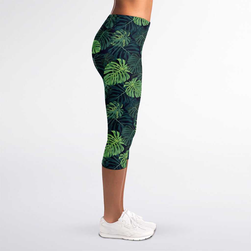 Monstera Palm Leaves Pattern Print Women's Capri Leggings