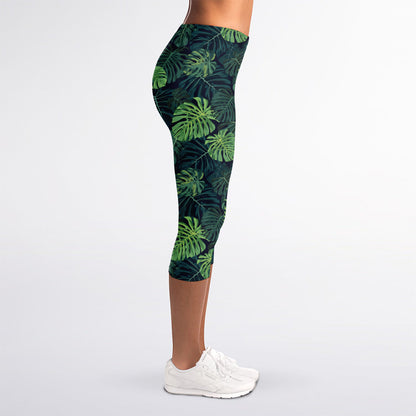 Monstera Palm Leaves Pattern Print Women's Capri Leggings