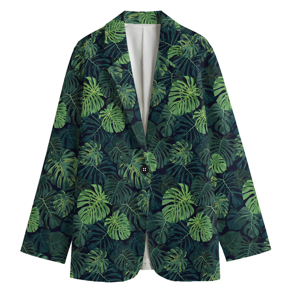 Monstera Palm Leaves Pattern Print Women's Cotton Blazer