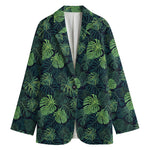 Monstera Palm Leaves Pattern Print Women's Cotton Blazer