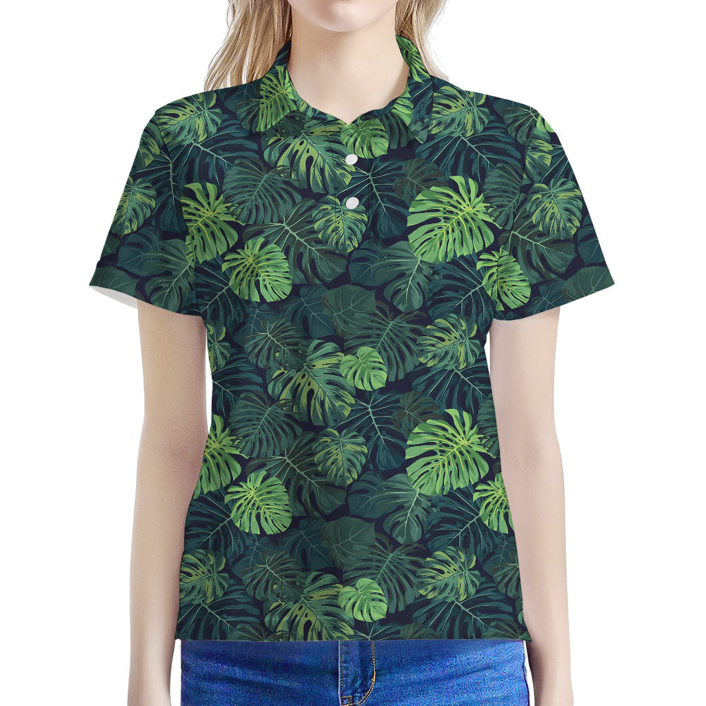Monstera Palm Leaves Pattern Print Women's Polo Shirt