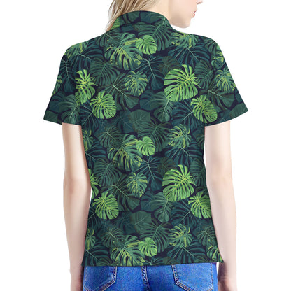 Monstera Palm Leaves Pattern Print Women's Polo Shirt