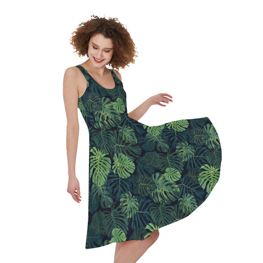 Monstera Palm Leaves Pattern Print Women's Sleeveless Dress