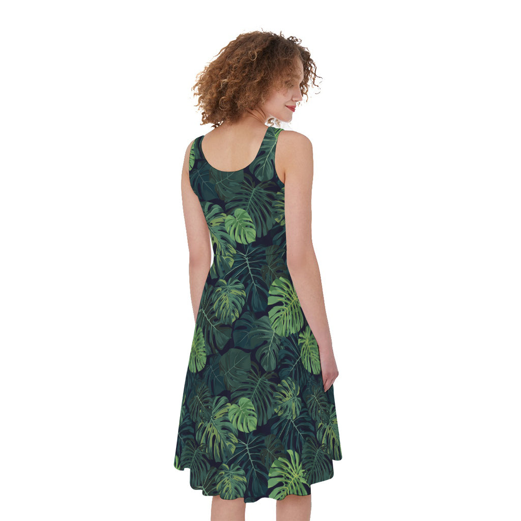 Monstera Palm Leaves Pattern Print Women's Sleeveless Dress