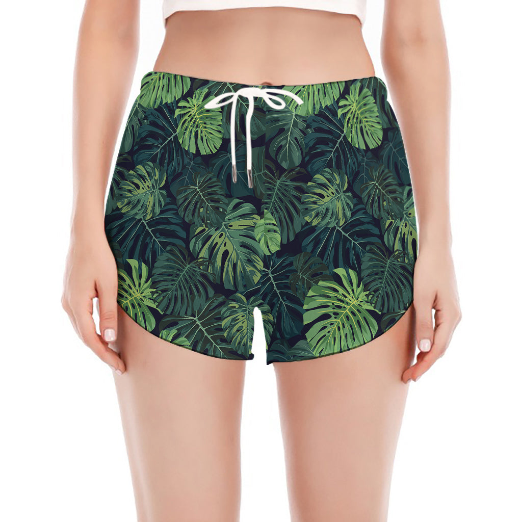 Monstera Palm Leaves Pattern Print Women's Split Running Shorts