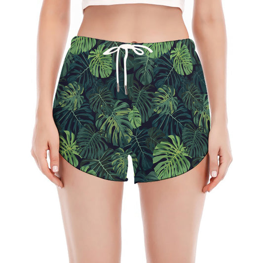 Monstera Palm Leaves Pattern Print Women's Split Running Shorts