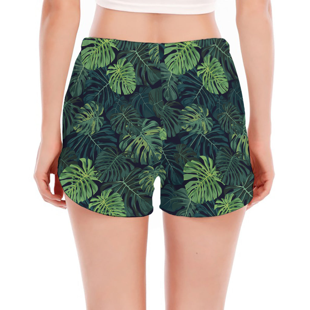 Monstera Palm Leaves Pattern Print Women's Split Running Shorts