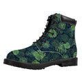 Monstera Palm Leaves Pattern Print Padded Collar Lace Up Boots